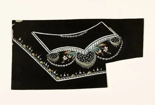 Composition avec motifs de fleurs stylisées et de passementerie sur fond noir, projets de broderies de gilet, XVIIIème siècle, by Anonyme
