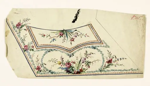 Composition avec récif de fleurs dans un cartouche de feuilles, frises de perles noisettes, projets de broderies de gilet, XVIIIème siècle, by Anonyme