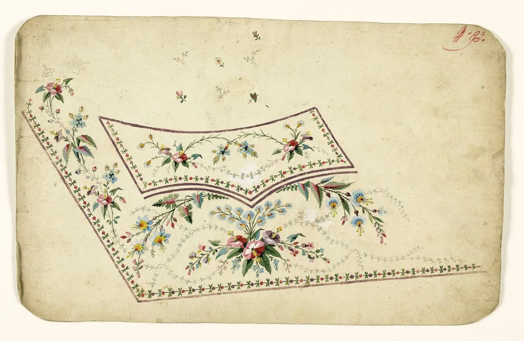 Composition de bouquets de fleurs et chardons, projets de broderies de gilet, XVIIIème siècle, by Anonyme, 1750