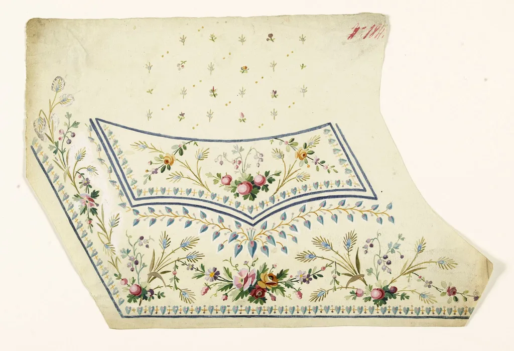 Composition de bouquets de fleurs et de baies et semis de fleurs, projets de broderies de gilet, XVIIIème siècle, by Anonyme, 1750