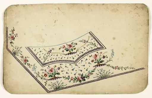 Composition de bouquets et guirlandes de fleurs, frises de perles pourpres et semis de motifs coniques bleus, by Anonyme, 1750
