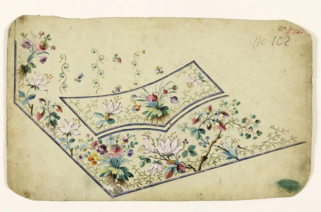 Composition de fleurs champêtres en branches et en bouquets, projets de broderies de gilet, XVIIIème siècle, by Anonyme, 1750