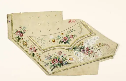 Composition de fleurs en bouquets et guirlandes de feuilles, projets de broderies de gilet, XVIIIème siècle, by Anonyme