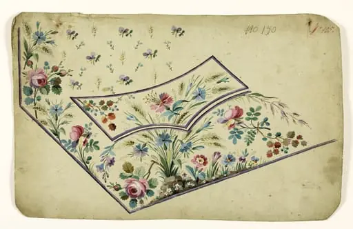 Composition de fleurs sauvages, d'épis et d'amoncellement de galets, projets de broderies de gilet, XVIIIème siècle, by Anonyme
