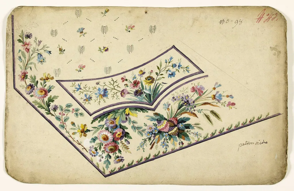 Composition de fleurs sauvages et fantaisistes en bouquets multicolores, projets de broderies de gilet, XVIIIème siècle, by Anonyme, 1750