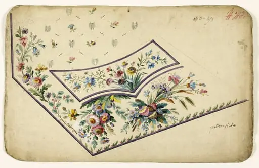 Composition de fleurs sauvages et fantaisistes en bouquets multicolores, projets de broderies de gilet, XVIIIème siècle, by Anonyme