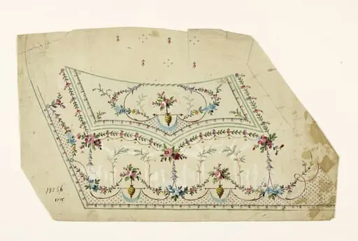 Composition de guirlandes de fleurs, de clochettes et de perles, motifs de culots torsadés et suspendus, projets de broderies de gilet, XVIIIème siècle, by Anonyme