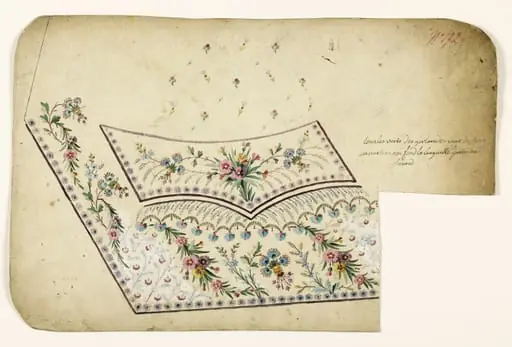 Composition de guirlandes de fleurs, frises de fleurs étoilées mauves et semis de fleurs, projets de broderies de gilet, XVIIIème siècle, by Anonyme