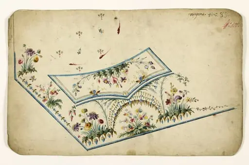 Composition en bouquets de fleurs multicolores et motifs de grappes rayonnants, projets de broderies de gilet, XVIIIème siècle, by Anonyme