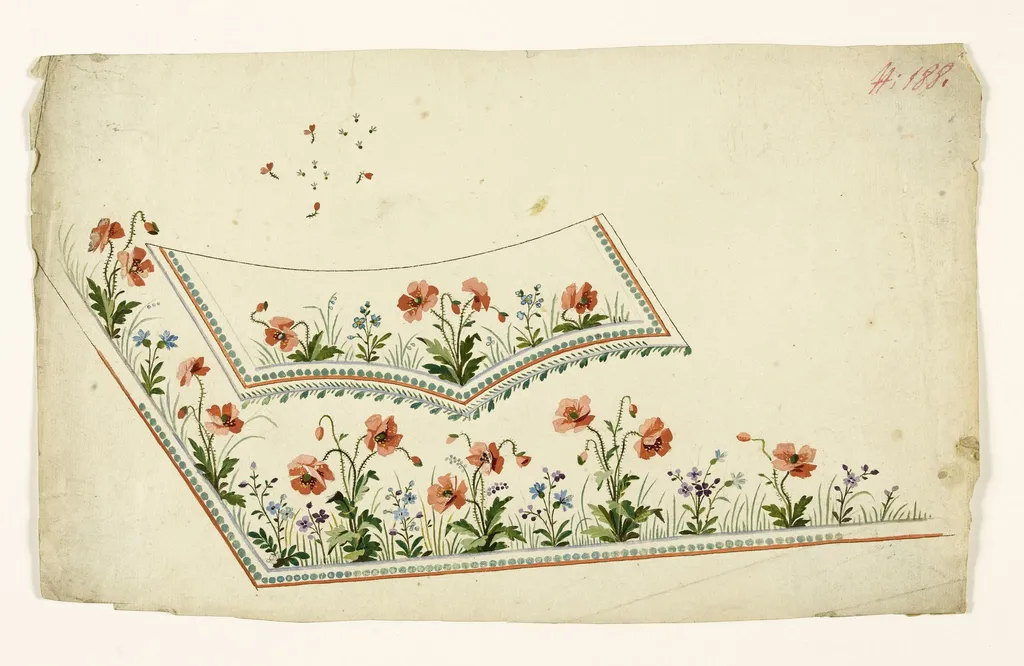 Composition florale aux coquelicots, projets de broderies de gilet, XVIIIème siècle, by Anonyme, 1750
