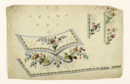 Composition florale avec bouquets et frises de fleurs stylisées, projets de broderies de gilet, XVIIIème siècle, by Anonyme