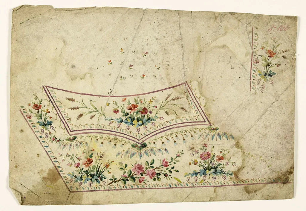 Composition florale avec grappes et épis, projets de broderies de gilet, XVIIIème siècle, by Anonyme, 1750