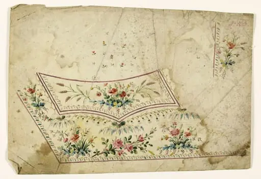 Composition florale avec grappes et épis, projets de broderies de gilet, XVIIIème siècle, by Anonyme