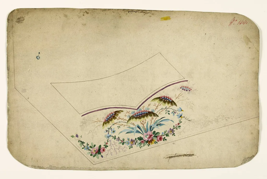 Composition florale avec guirlandes et fleurs exotiques, projets de broderies de gilet, XVIIIème siècle, by Anonyme, 1750