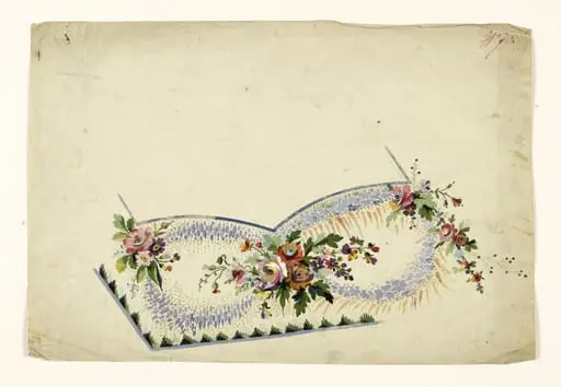 Composition florale de bouquets multicolores et guirlandes mauves, projets de broderies de gilet, XVIIIème siècle, by Anonyme