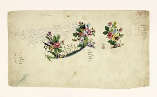 Composition florale en bouquets et bandes de gazon, projets de broderies de gilet, XVIIIème siècle, by Anonyme
