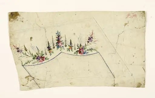 Composition florale en guirlandes et grappes, filet lavande, projets de broderies de gilet, XVIIIème siècle, by Anonyme