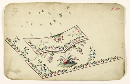 Composition florale sur tertre rocheux, frises de fleurs et de feuilles, projets de broderies de gilet, XVIIIème siècle, by Anonyme