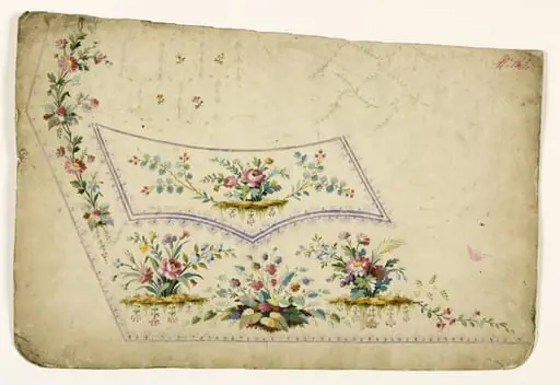 Compositions florales sur tertre et guirlandes de fleurs, projets de broderies de gilet, XVIIIème siècle, by Anonyme