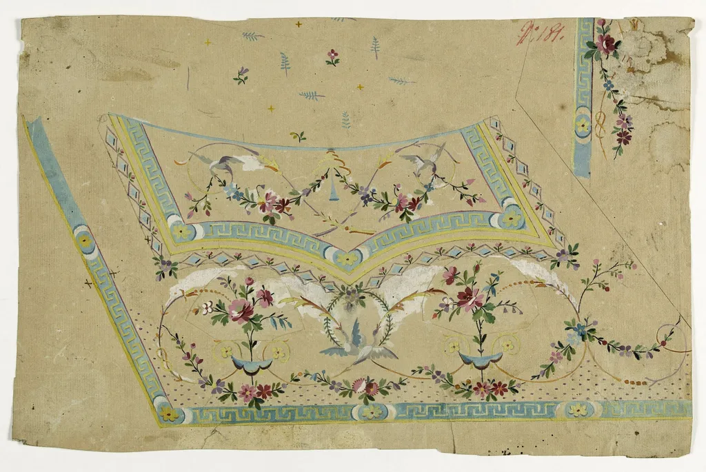 Gilet à la bordure de svastika, projets de broderies de gilet, XVIIIème siècle, by Anonyme, 1750