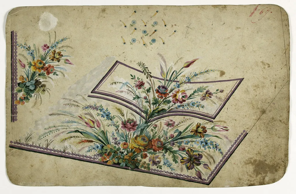 Gilet au bouquet de fleurs multicolores, projets de broderies de gilet, XVIIIème siècle, by Anonyme, 1750