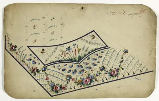 Gilet aux fleurs bleues et orange, projets de broderies de gilet, XVIIIème siècle, by Anonyme