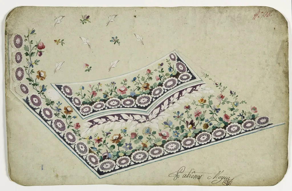 Gilet aux fleurs mauves, projets de broderies de gilet, XVIIIème siècle, by Anonyme, 1750