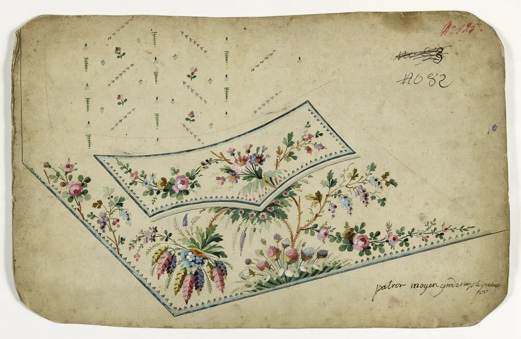 Gilet aux fleurs roses, projets de broderies de gilet, XVIIIème siècle, by Anonyme, 1750