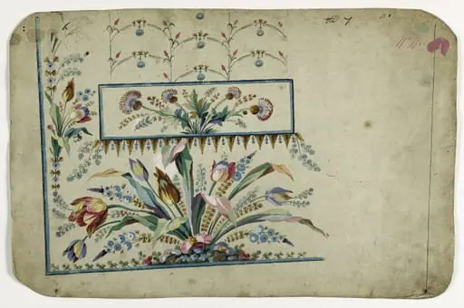 Gilet décor bouquet de tulipes, projets de broderies de gilet, XVIIIème siècle, by Anonyme, 1785