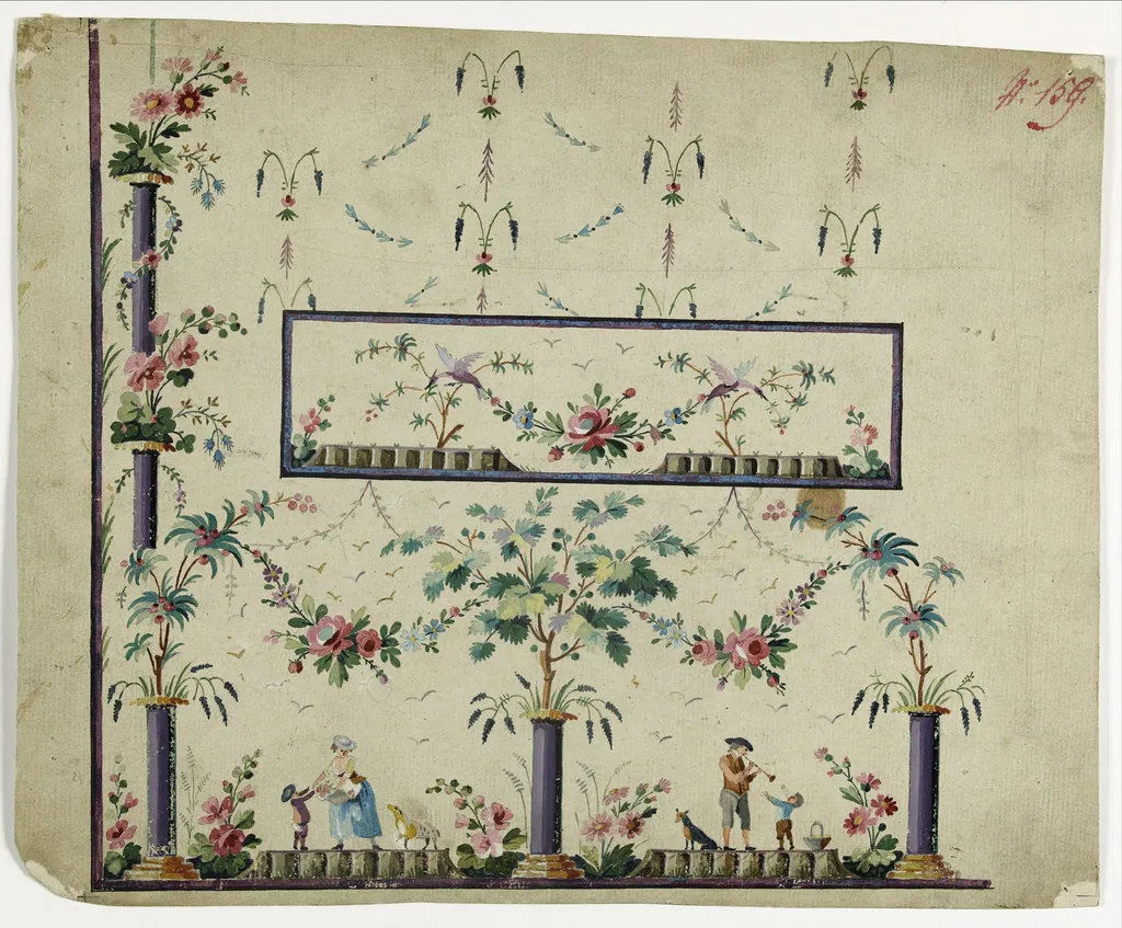Gilet décor couple avec enfants, projets de broderies de gilet, XVIIIème siècle, by Anonyme, 1785