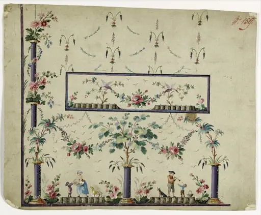 Gilet décor couple avec enfants, projets de broderies de gilet, XVIIIème siècle, by Anonyme, 1785