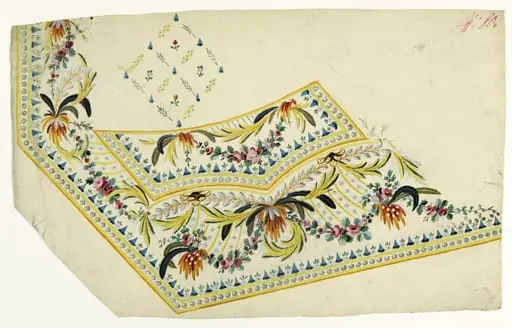 Gilet décor de perles, plumes et paillettes, projets de broderies de gilet, XVIIIème siècle, by Anonyme, 1775