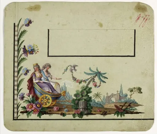 Gilet décor Didon en promenade sur un char, projets de broderies de gilet, XVIIIème siècle, by Anonyme