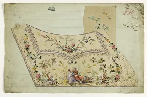 Gilet décor jeune couple assis dans les blés, projets de broderies de gilet, XVIIIème siècle, by Anonyme, 1780