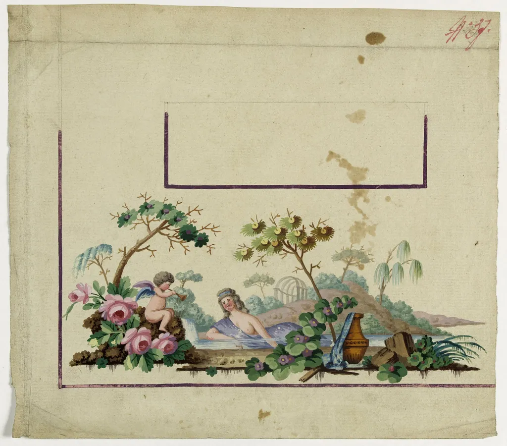 Gilet décor la déesse Flore au bain, projets de broderies de gilet, XVIIIème siècle, by Anonyme, 1785