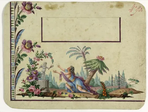 Gilet décor la déesse Flore avec un putti en pierre, projets de broderies de gilet, XVIIIème siècle, by Anonyme