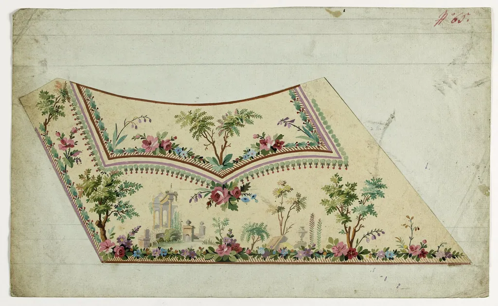 Gilet décor paysage architecture antique, projets de broderies de gilet, XVIIIème siècle, by Anonyme, 1780
