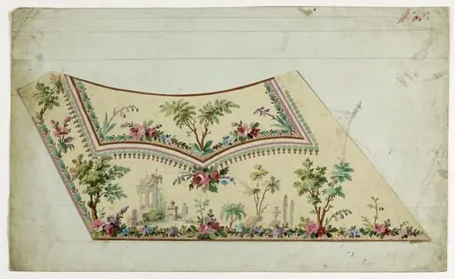 Gilet décor paysage architecture antique, projets de broderies de gilet, XVIIIème siècle, by Anonyme