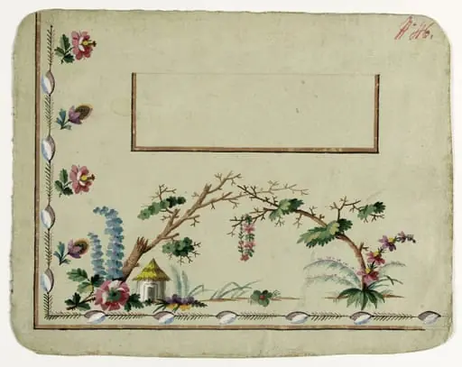 Gilet décor petite chaumière, projets de broderies de gilet, XVIIIème siècle, by Anonyme, 1750