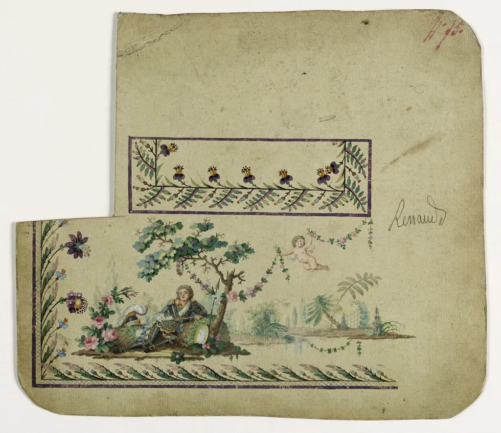 Gilet décor Renaud enchanté par Armide, projets de broderies de gilet, XVIIIème siècle, by Anonyme, 1785