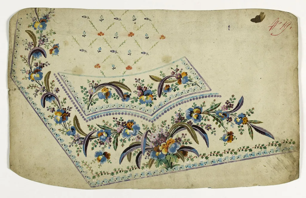 Gilet fleurs bleues et orange, projets de broderies de gilet, XVIIIème siècle, by Anonyme, 1750