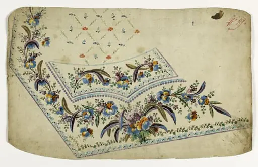 Gilet fleurs bleues et orange, projets de broderies de gilet, XVIIIème siècle, by Anonyme, 1750