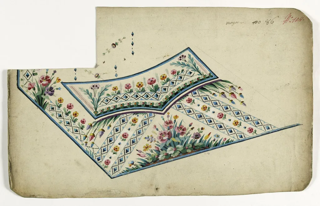 Gilet fleurs et losanges, projets de broderies de gilet, XVIIIème siècle, by Anonyme, 1750