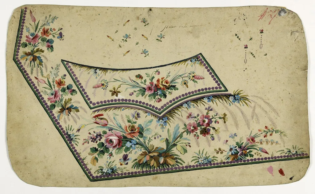 Gilet fleurs et perles mauves, projets de broderies de gilet, XVIIIème siècle, by Anonyme, 1750