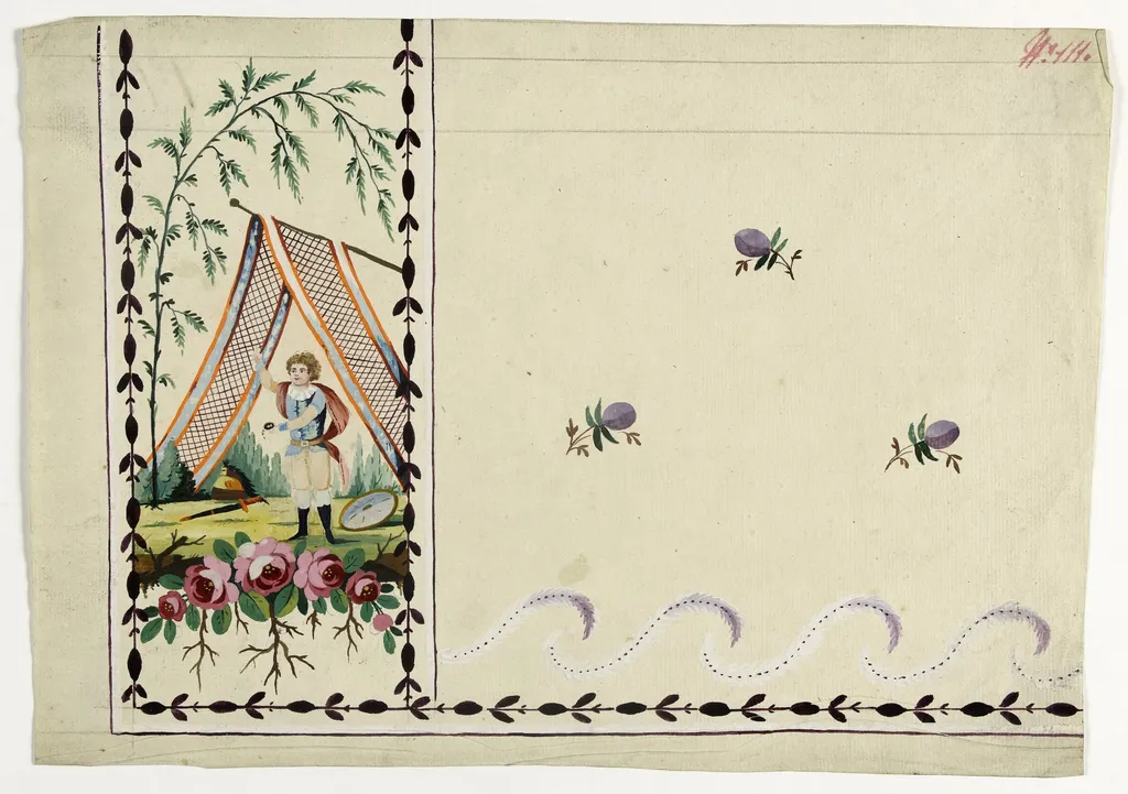 Gilet guerrier dans un paysage, projets de broderies de gilet, XVIIIème siècle, by Anonyme, 1785