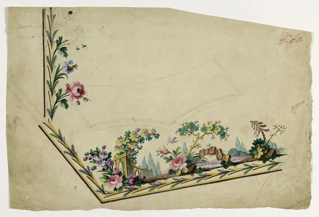 Gilet motif paysage aux rochers, projets de broderies de gilet, XVIIIème siècle, by Anonyme, 1780