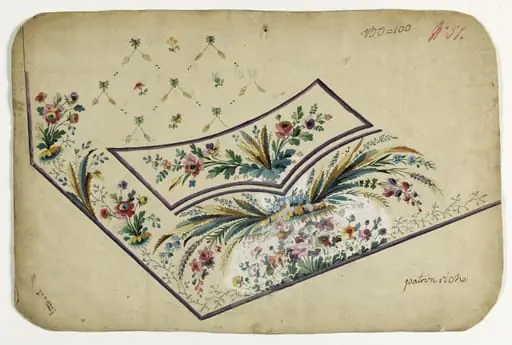 Gilet vasque de feuilles marron et vertes, projets de broderies de gilet, XVIIIème siècle, by Anonyme, 1750