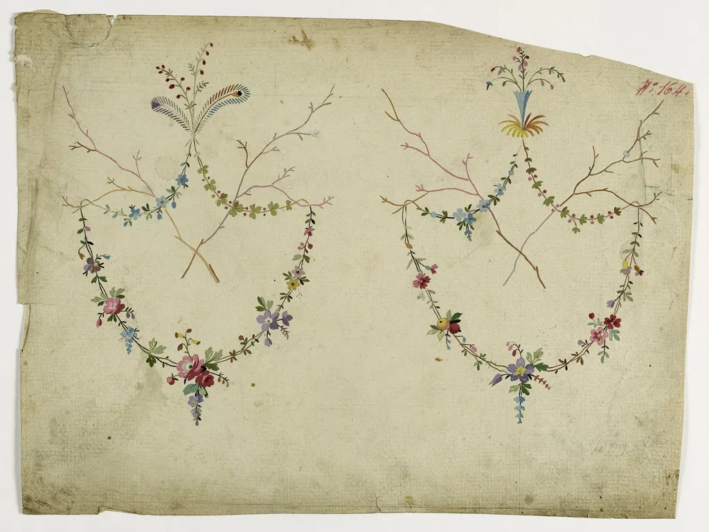 Guirlandes de fleurs des bois, projets de broderies de gilet, XVIIIème siècle, by Anonyme, 1780