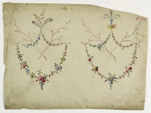 Guirlandes de fleurs des bois, projets de broderies de gilet, XVIIIème siècle, by Anonyme