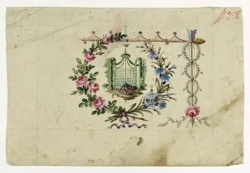 Kiosque entouré d'une guirlande, projets de broderies de gilet, XVIIIème siècle, by Anonyme
